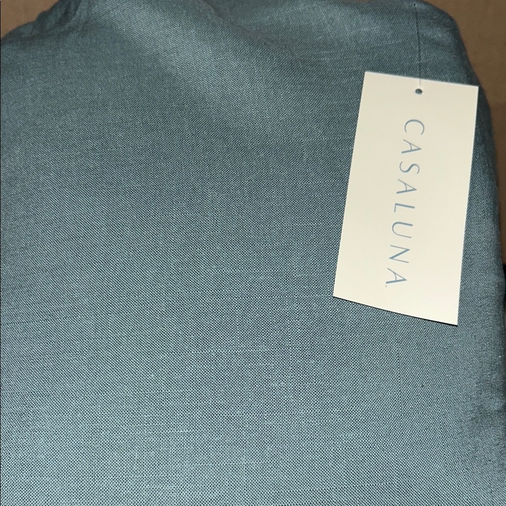 Casaluna Queen Linen Blend Neutral Turquoise Sheet Set